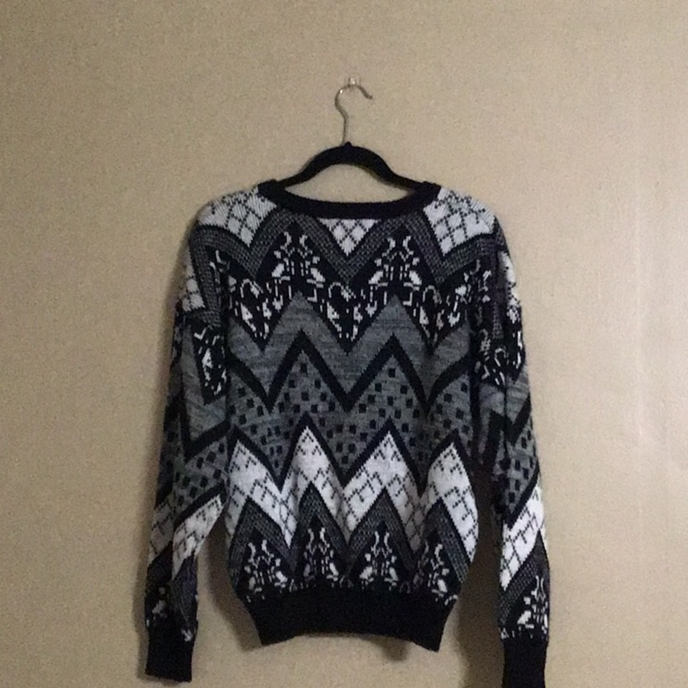 Gabrielle Sweater Sz M Abstract Vintage Long Sleeves with Genuine Leather Trim - Picture 2 of 5